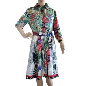 Rare Vintage Desigual Sz EU 40 Half-Sleeve Midi Belted Shirtdress, Multicolor